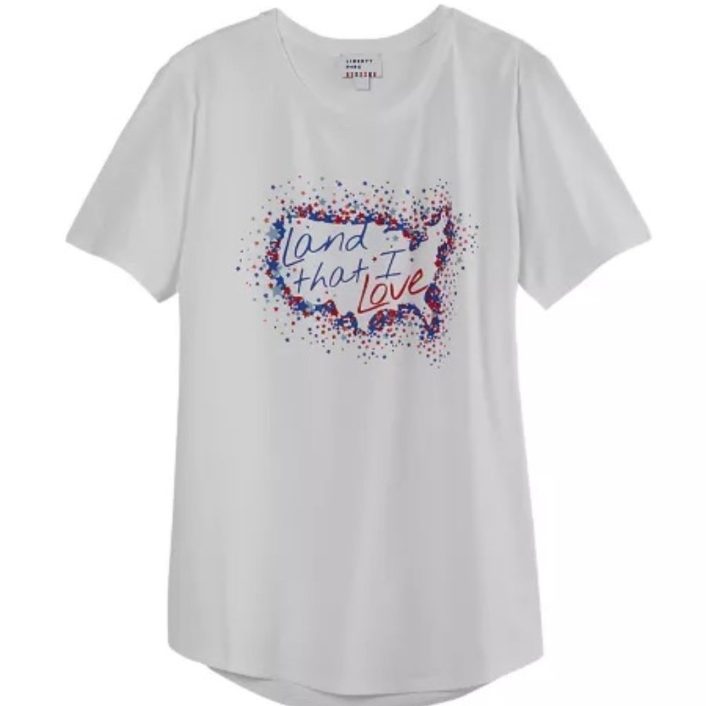New Directions Women’s Short Sleeve Crew Neck America Heart Print Knit T-Shirt